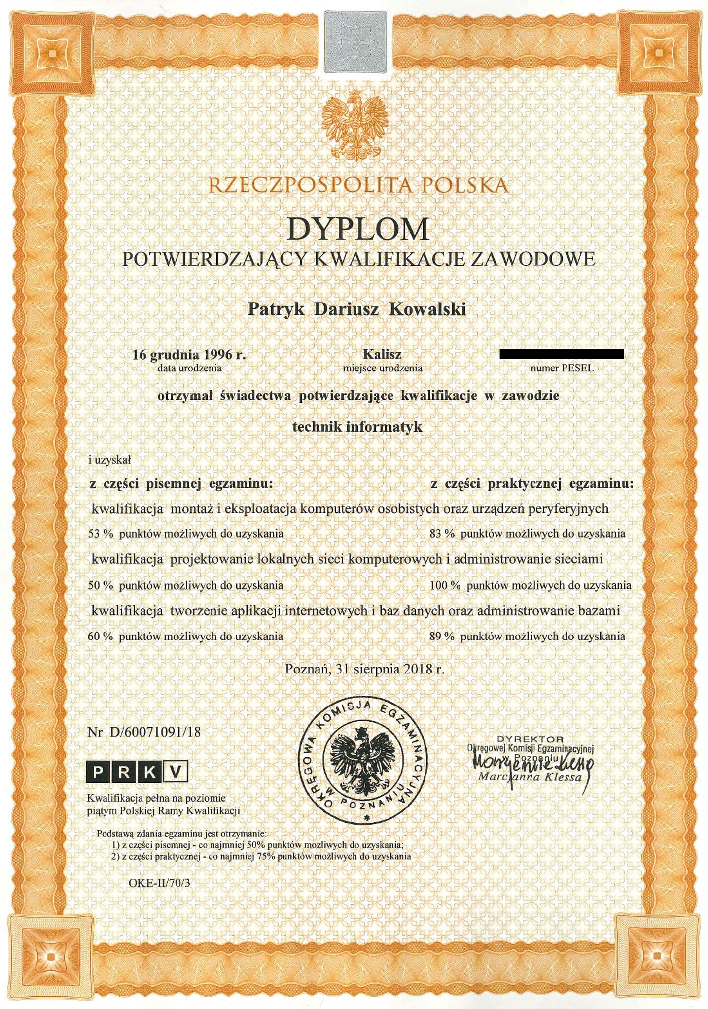 Dyplom państwowy informatyka - Patryk Kowalski (E12, E13, E14)